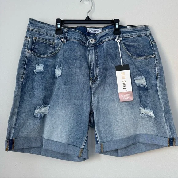 Blue Savy Denim Shorts Jeans Cotton Summer Size 22W NWT - Picture 2 of 6